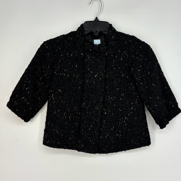 Baby Gap Girls Three Years Snap Front Coat Black Gold Metallic Bouclé Bow Neck - Picture 1 of 9